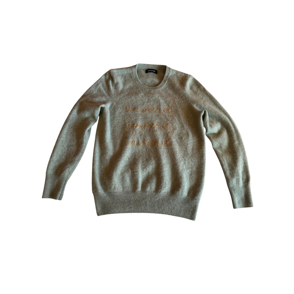 Naadam Cashmere Sweater Womens Medium Blue Green Onward‎ Upward Inward Embroider